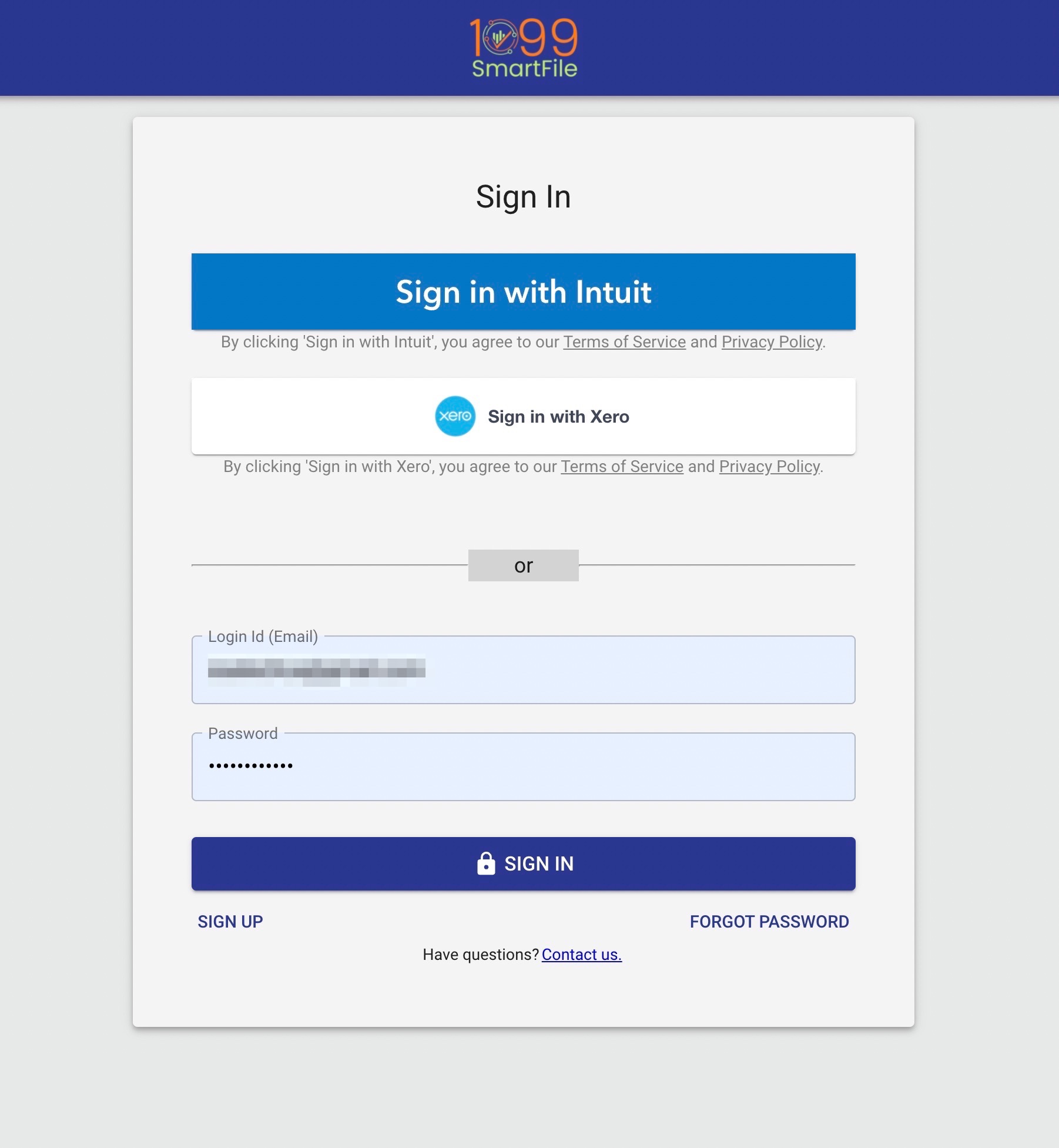 Screenshot of login page